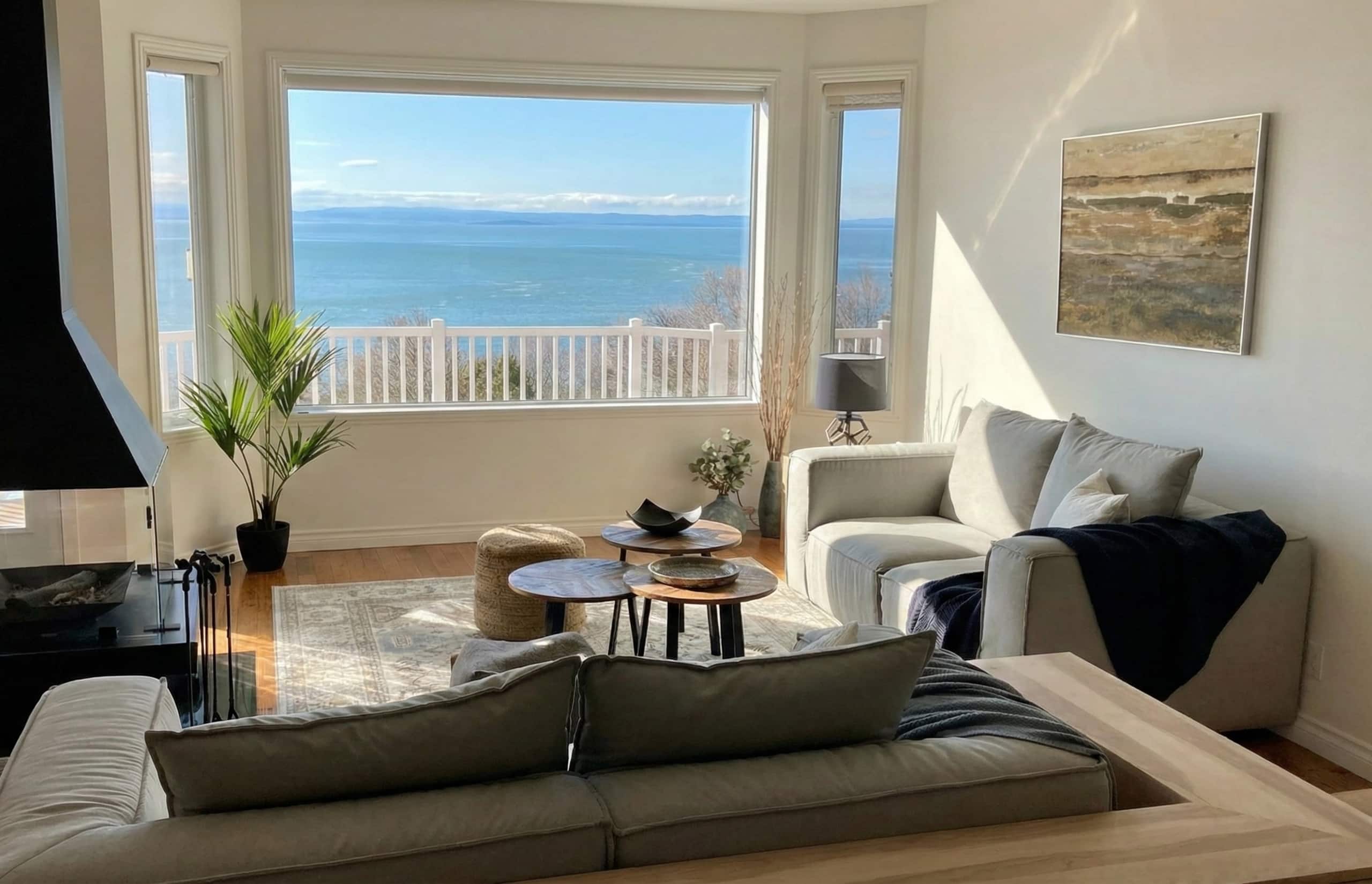 Salon avec vue panoramique sur le fleuve